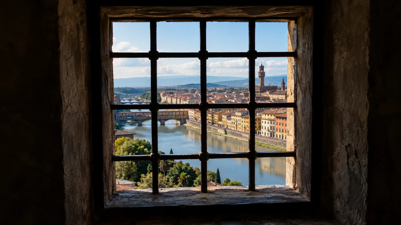 View of the Arno from a window in the Vasari Corridor